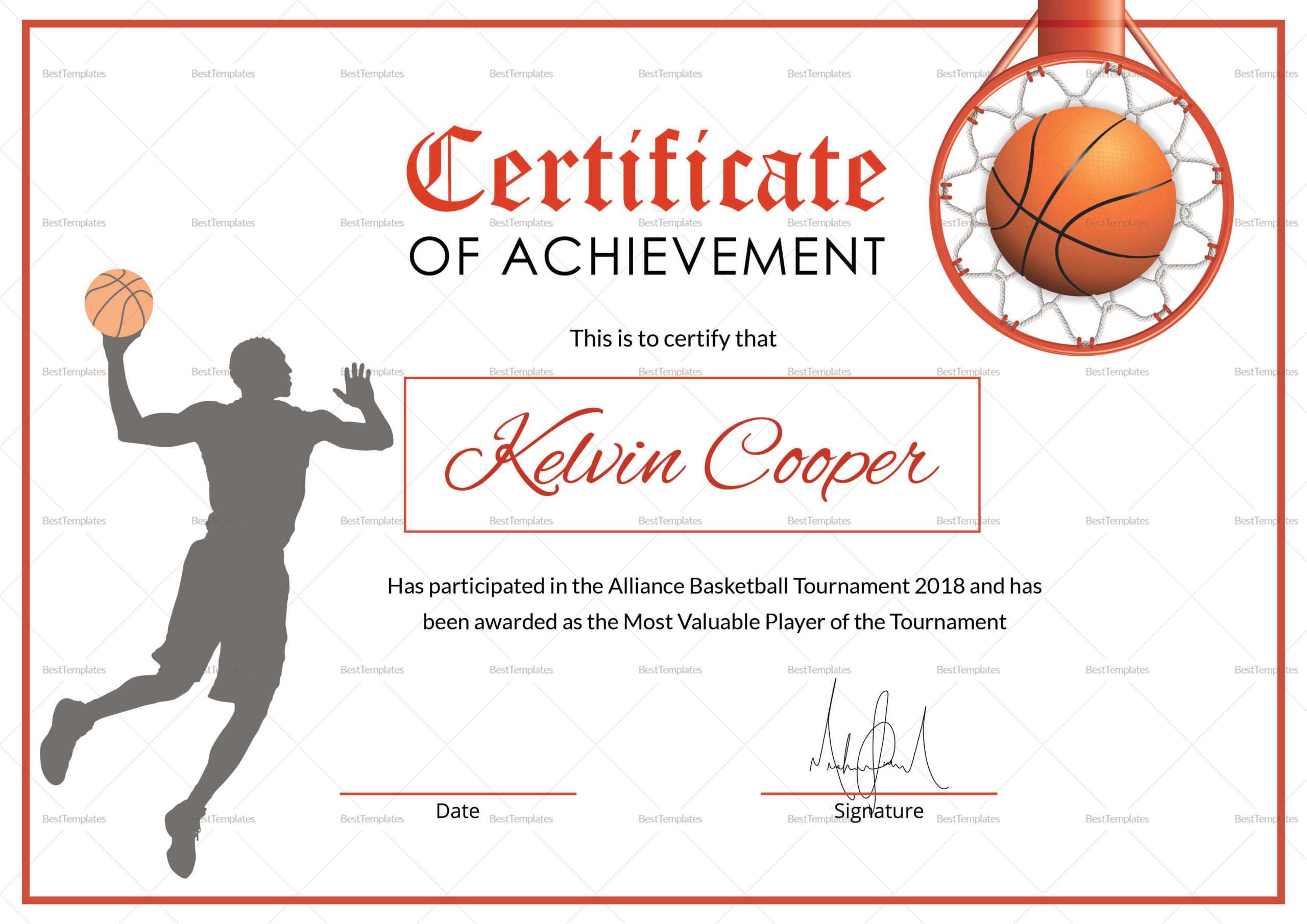 Basketball Award Achievement Certificate Template In Basketball Certificate Template