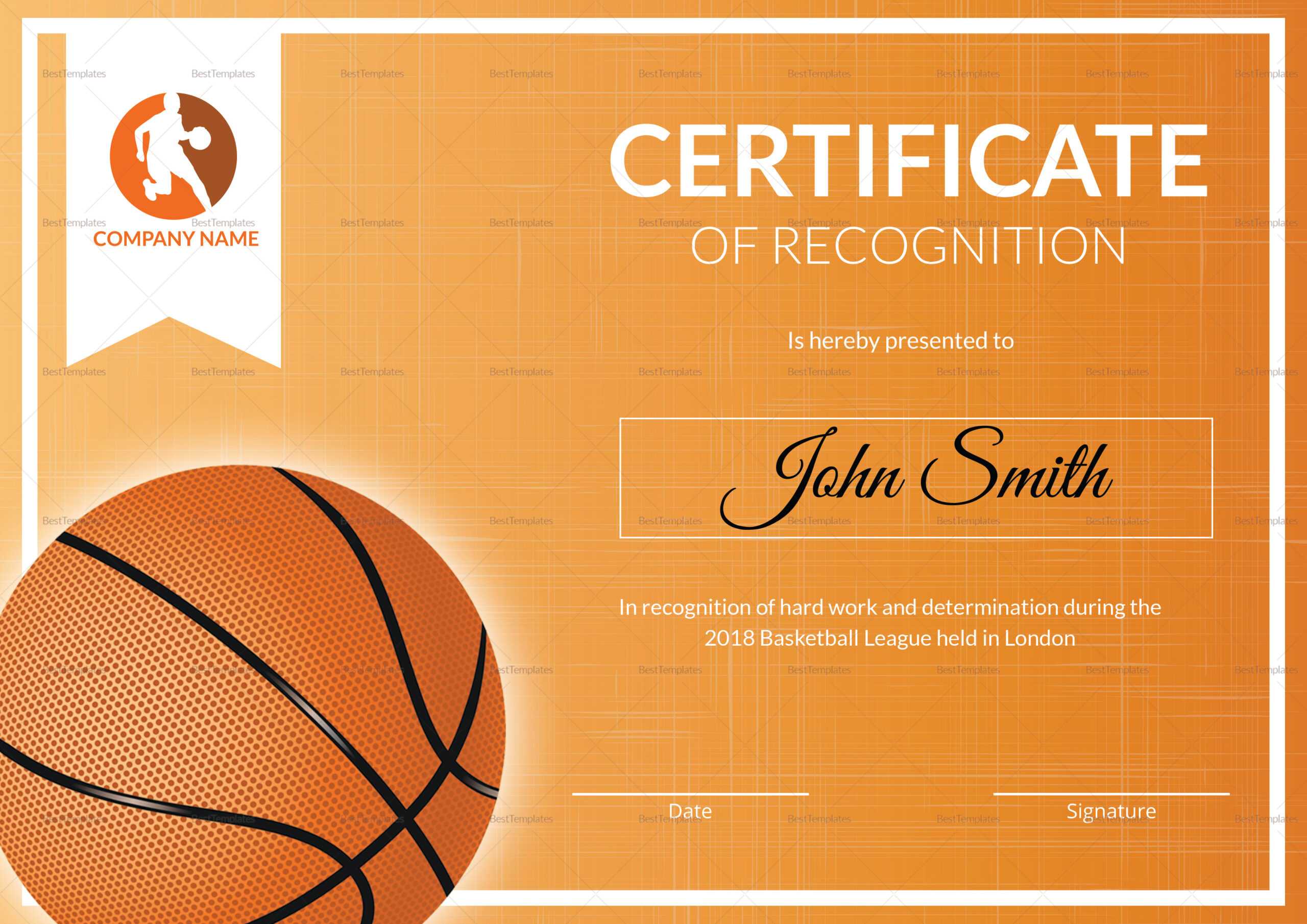 Basketball Recognition Certificate Template For Basketball Certificate Template