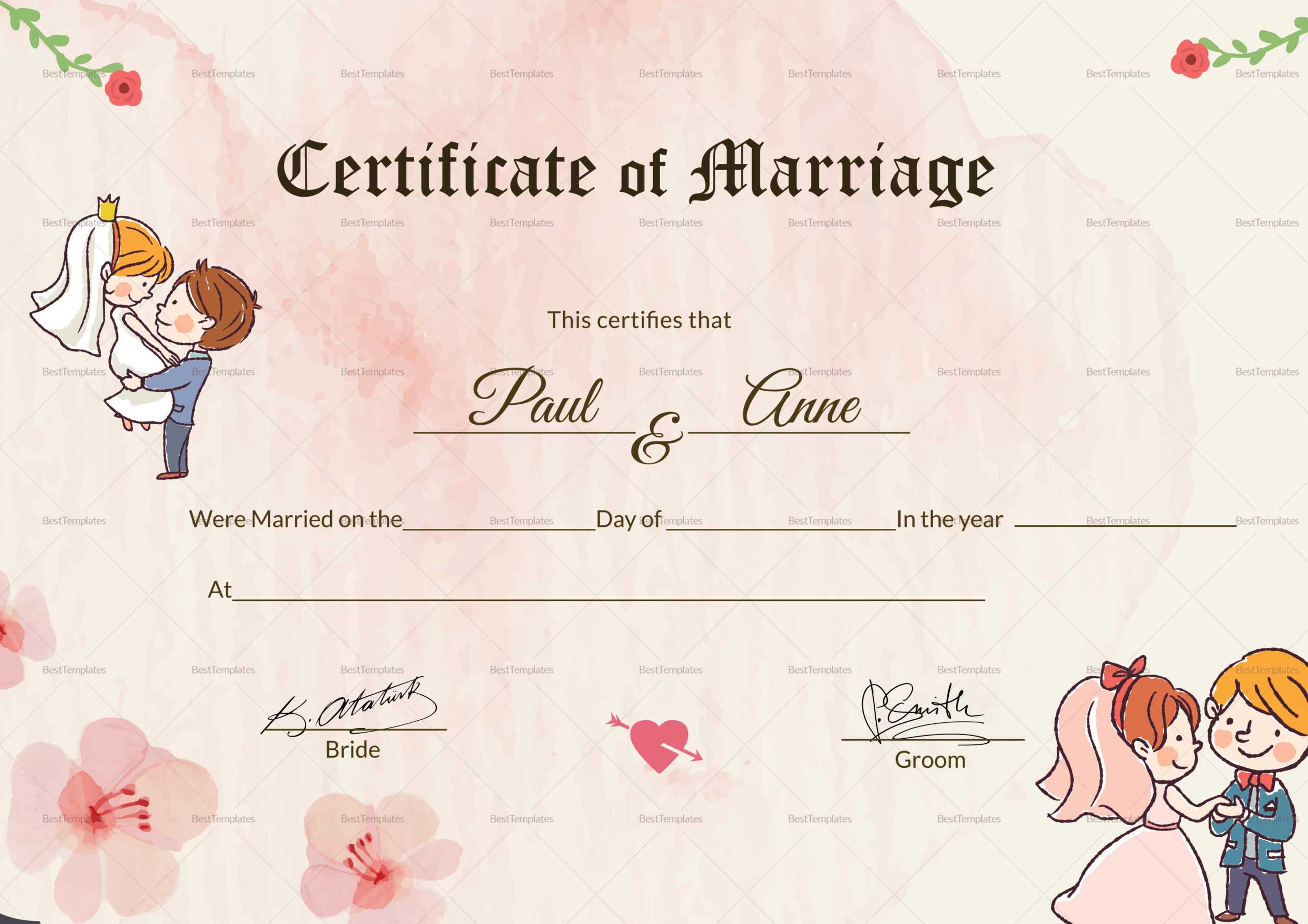 Beautiful Antique Marriage Certificate Template With Certificate Of Marriage Template