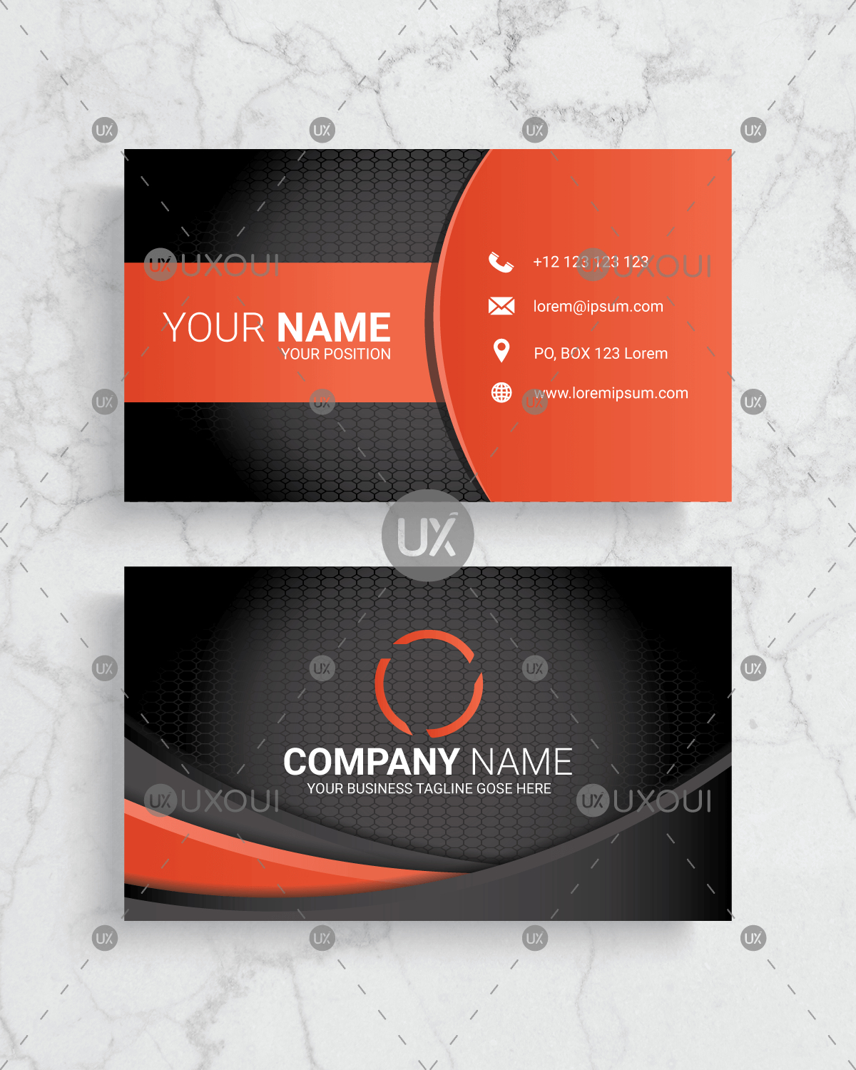 Best Abstract Business Card Template Design Vector With Orange & Black  Colors With Designer Visiting Cards Templates