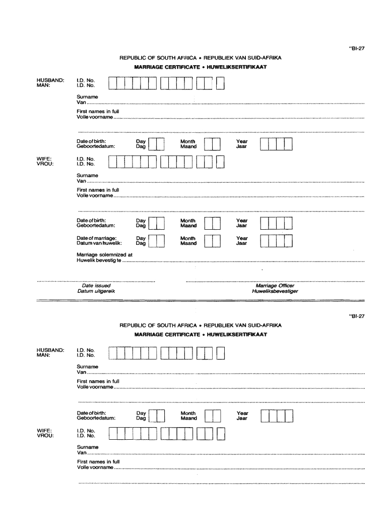 Bi 27 – Fill Online, Printable, Fillable, Blank | Pdffiller For South African Birth Certificate Template
