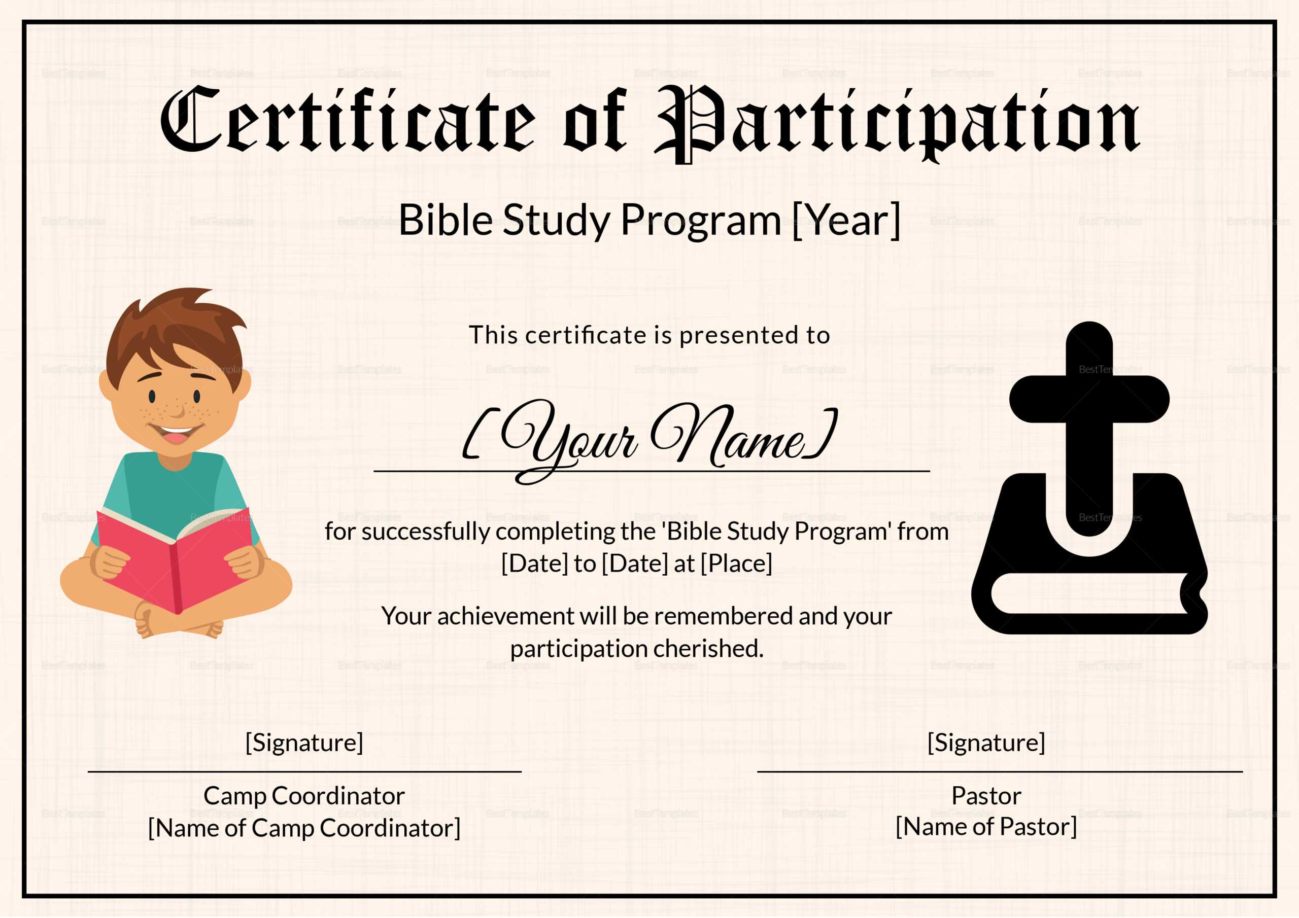 Bible Prophecy Program Certificate For Kids Template Pertaining To Christian Certificate Template