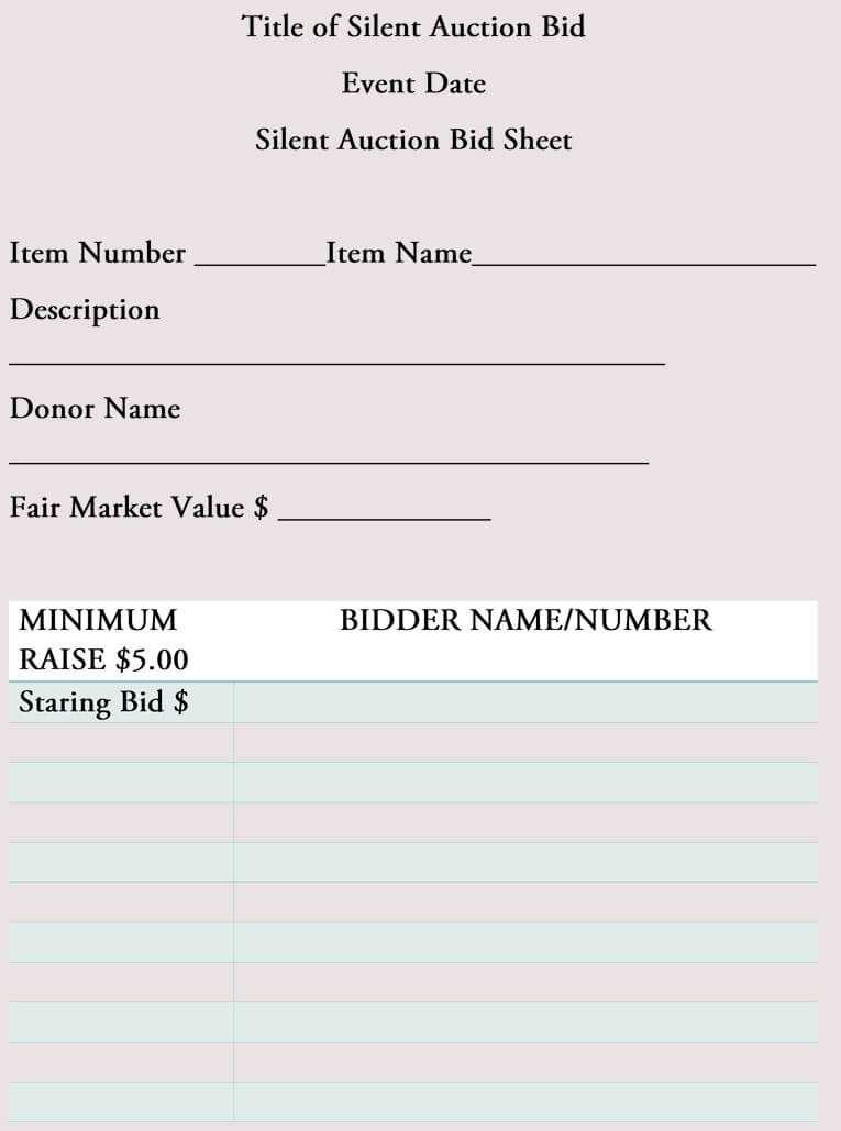 Bid Sheet Templates For Silent Auction (In Word, Excel, Pdf For Auction Bid Cards Template