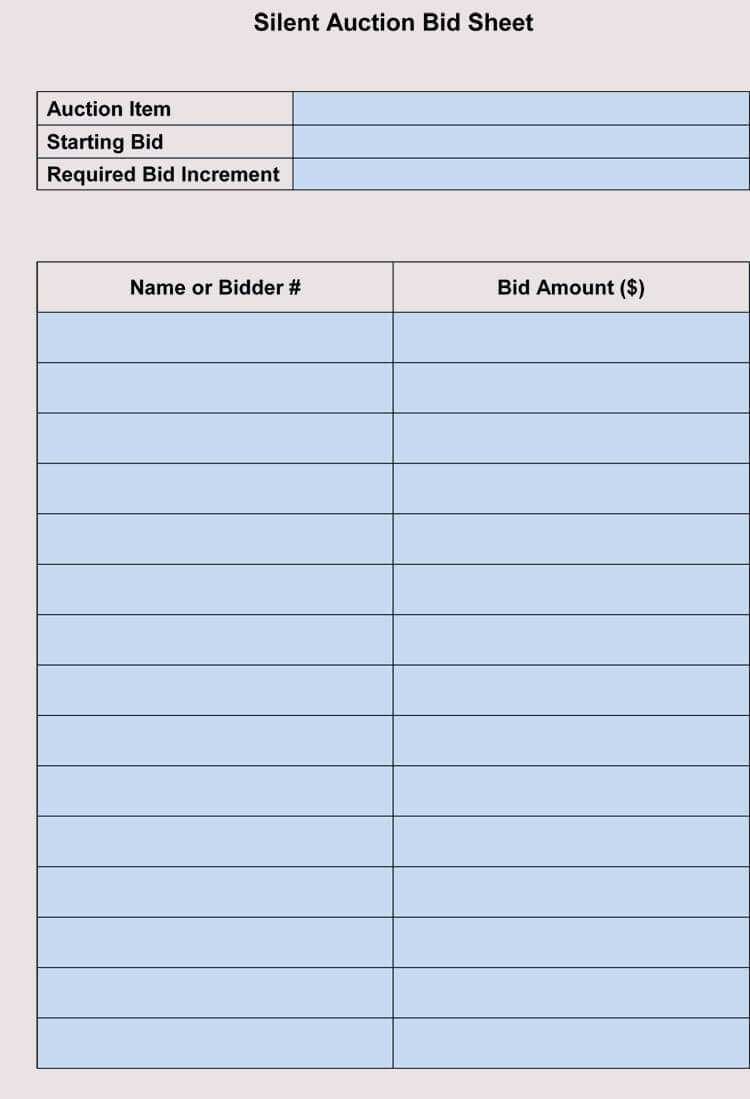 Bid Sheet Templates For Silent Auction (In Word, Excel, Pdf Intended For Auction Bid Cards Template