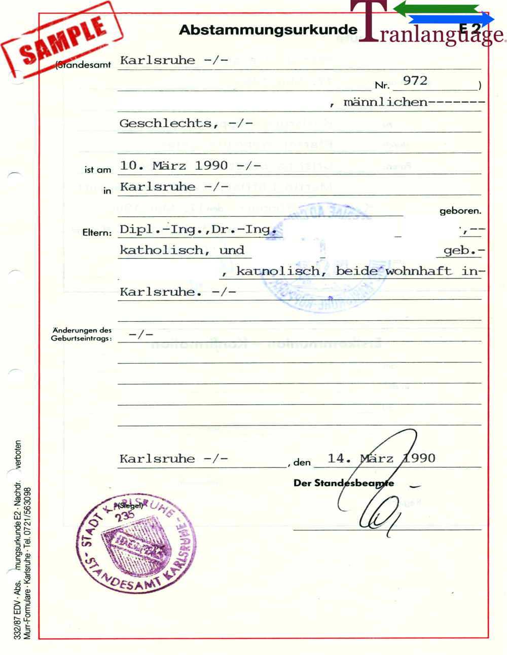 Birth Certificate Germany I Throughout Birth Certificate Translation Template Uscis