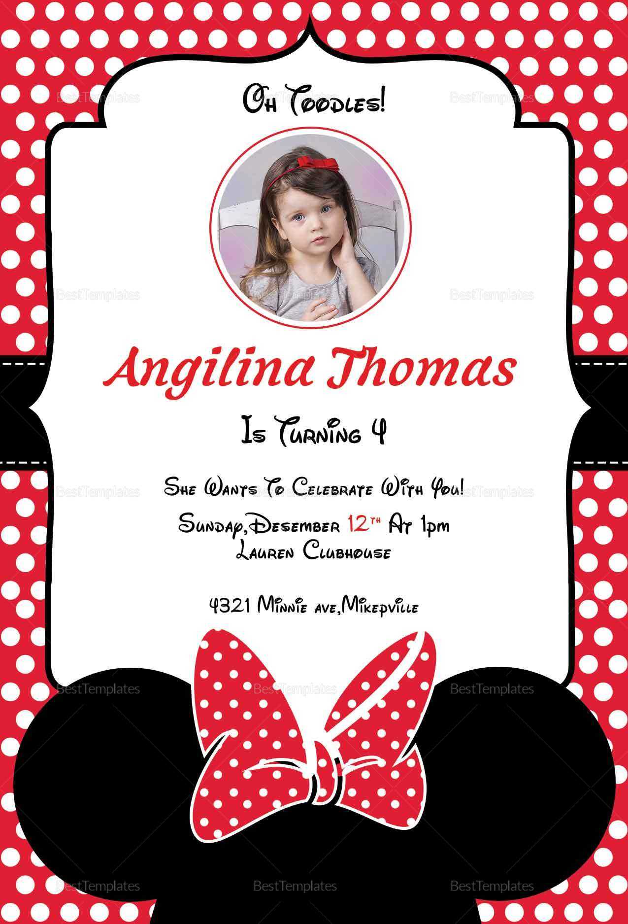 Birthday Minnie Mouse Invitation Card Template Inside Minnie Mouse Card Templates