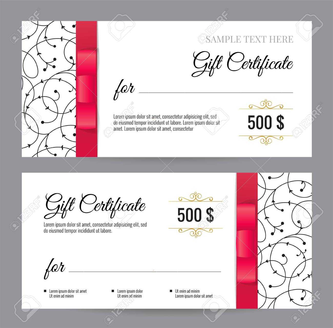 Black And White Gift Voucher Template With Floral Pattern And.. For Black And White Gift Certificate Template Free