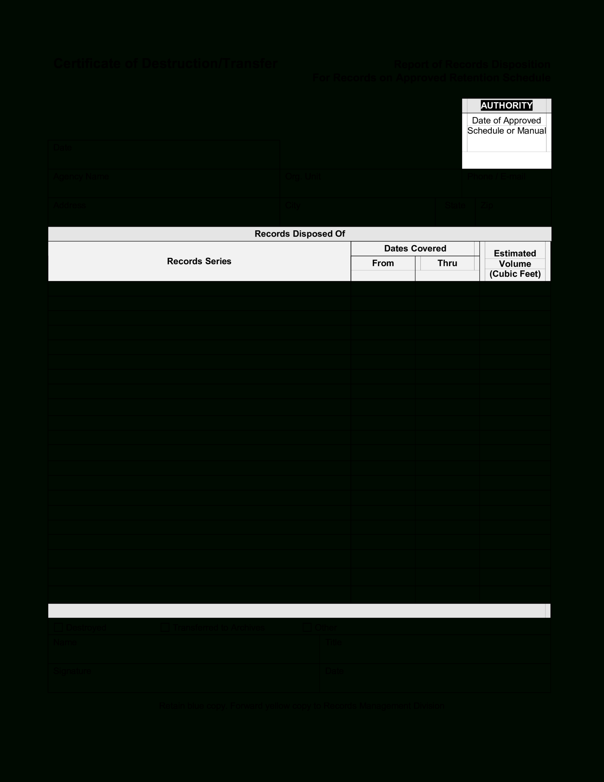 Blank Certificate Of Destruction | Templates At Throughout Destruction Certificate Template