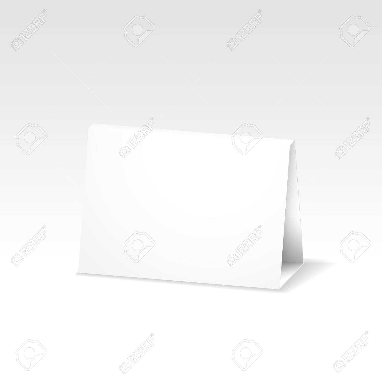 Blank White Folded Paper Stand Table Holder Card. 3D Vector Design.. For Card Stand Template