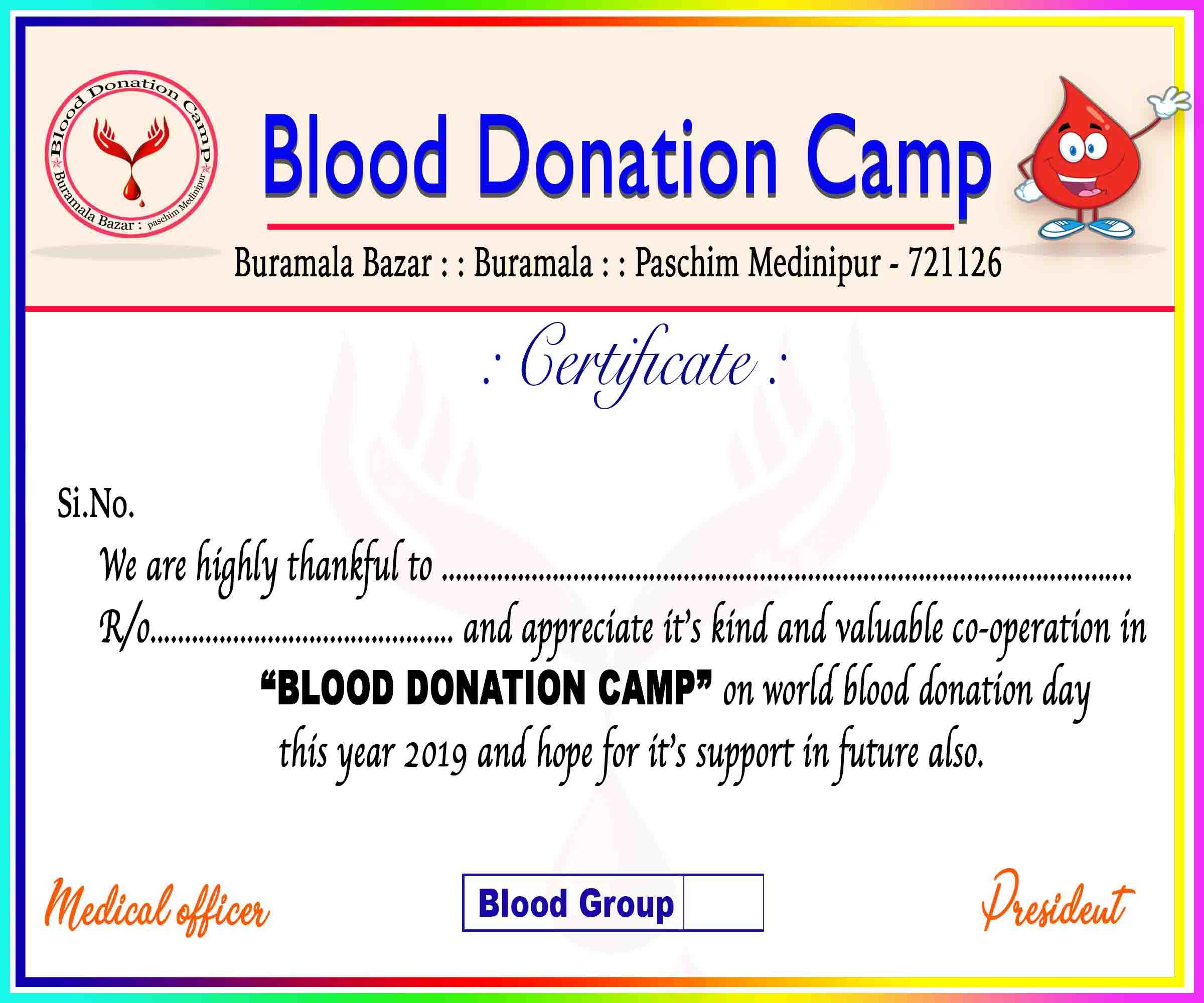 Blood Donation Camp Certificate In Psd Format Within Donation Certificate Template