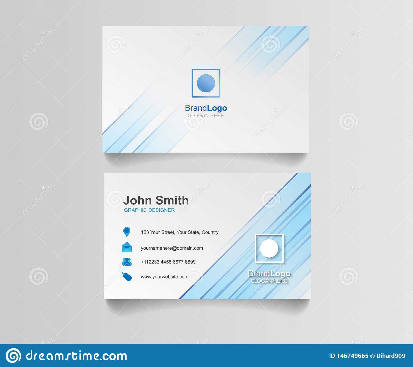 Blue Business Card Template Illustration Design. Identity Inside Blank Business Card Template Download