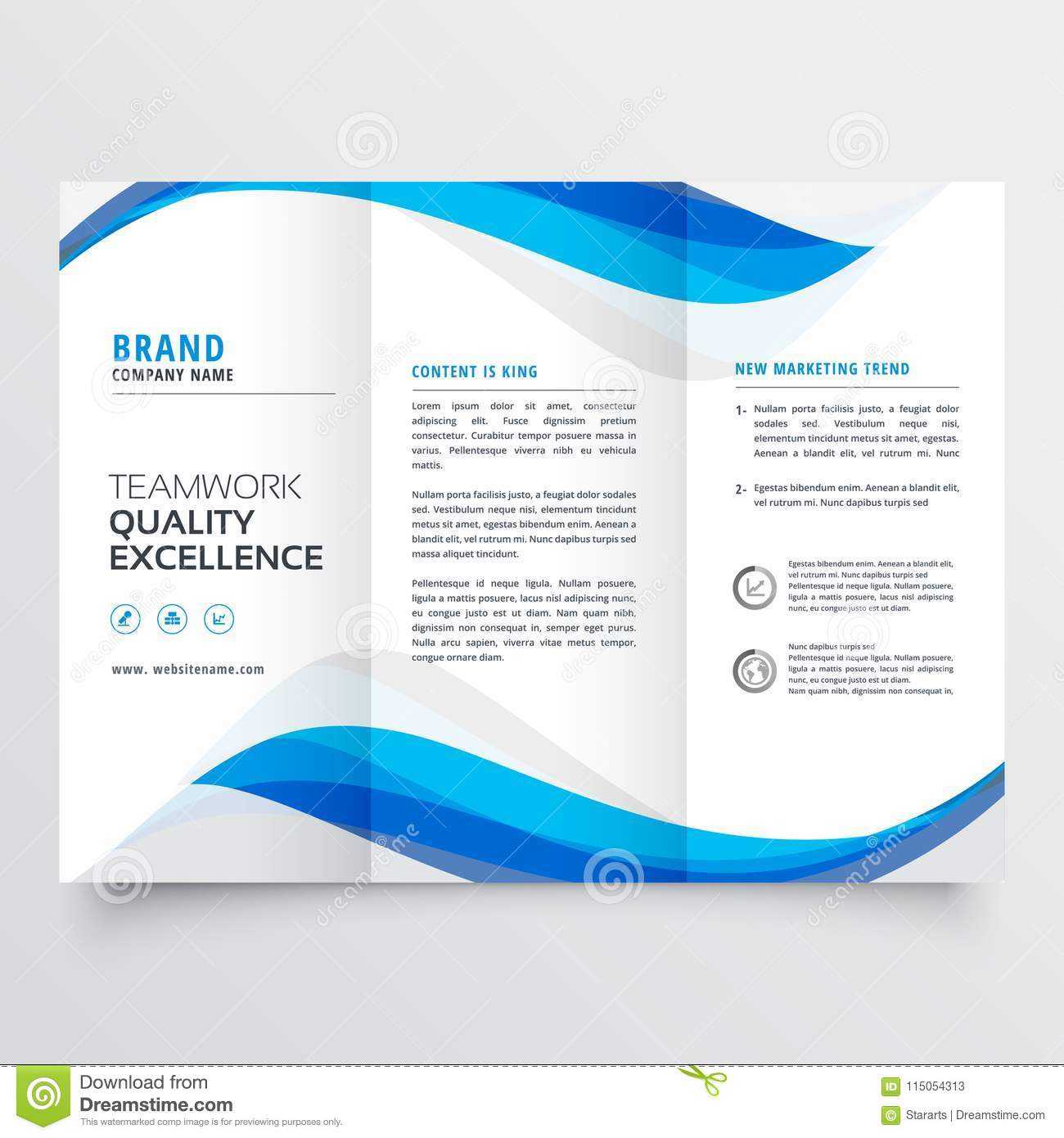 Blue Wavy Business Trifold Brochure Template Stock Vector Inside Brochure Template Illustrator Free Download