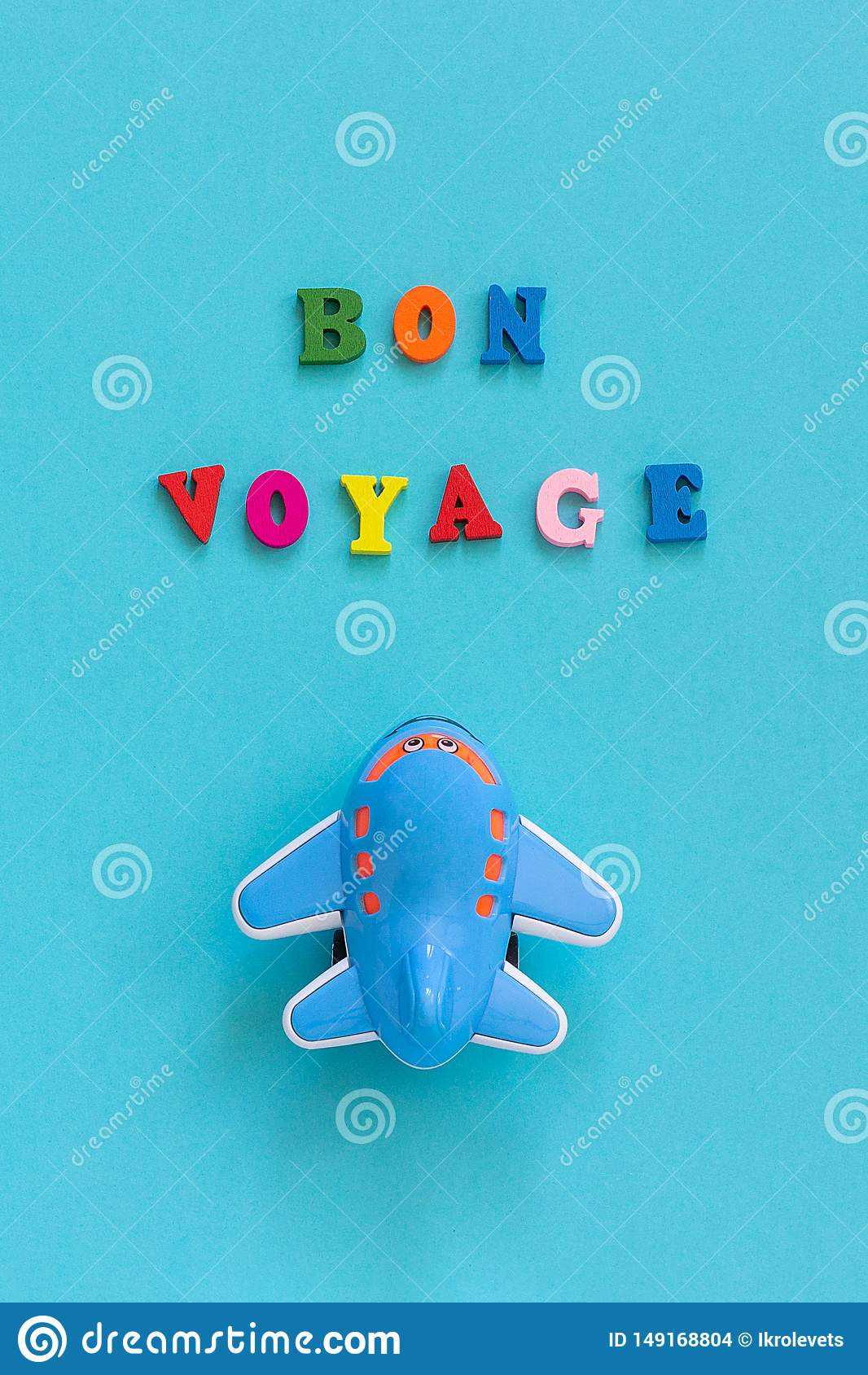 Bon Voyage Colorful Text And Children`s Funny Toy Plane On Within Bon Voyage Card Template