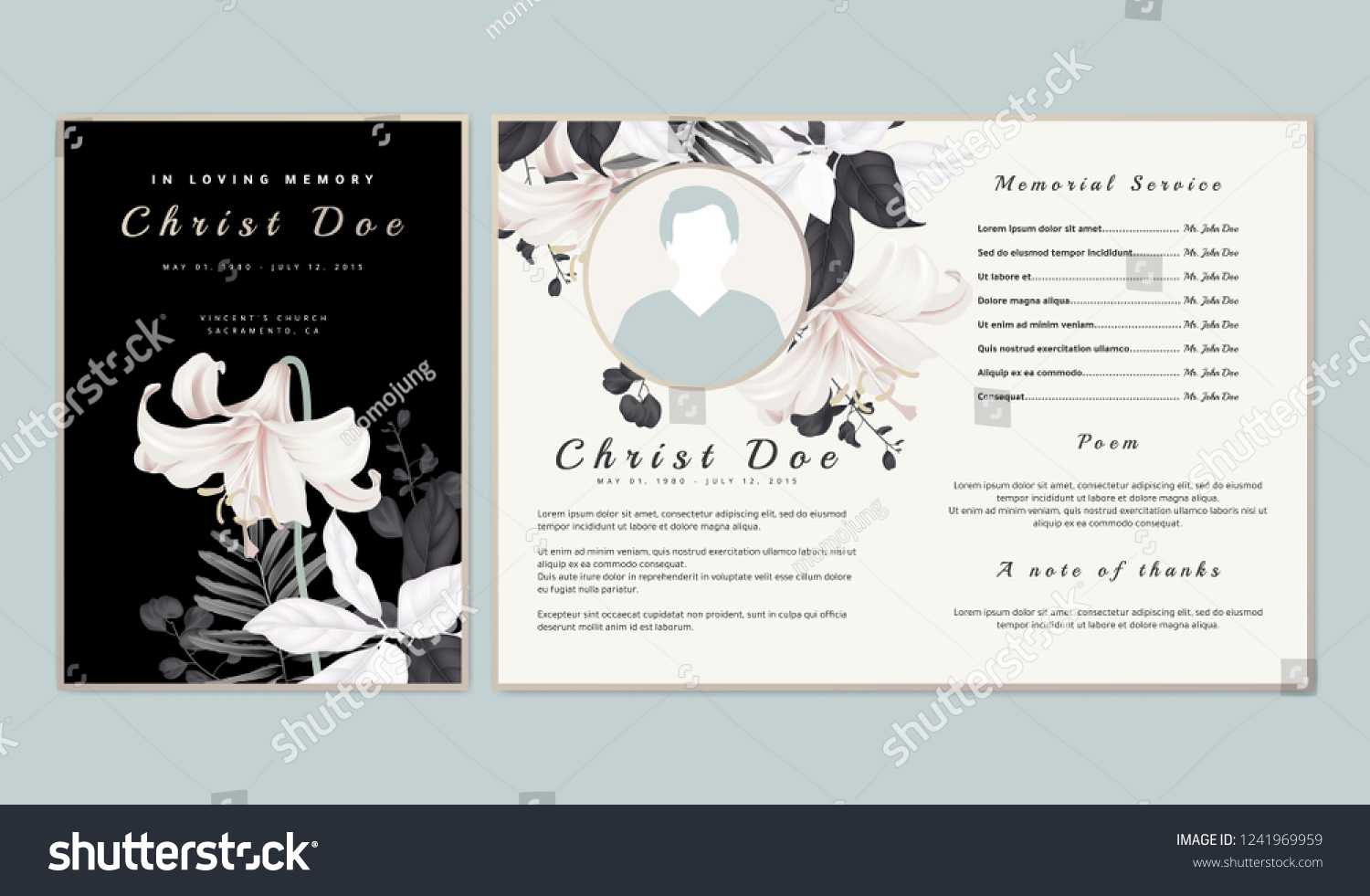 Botanical Memorial Funeral Invitation Card Template Stock For Memorial Cards For Funeral Template Free