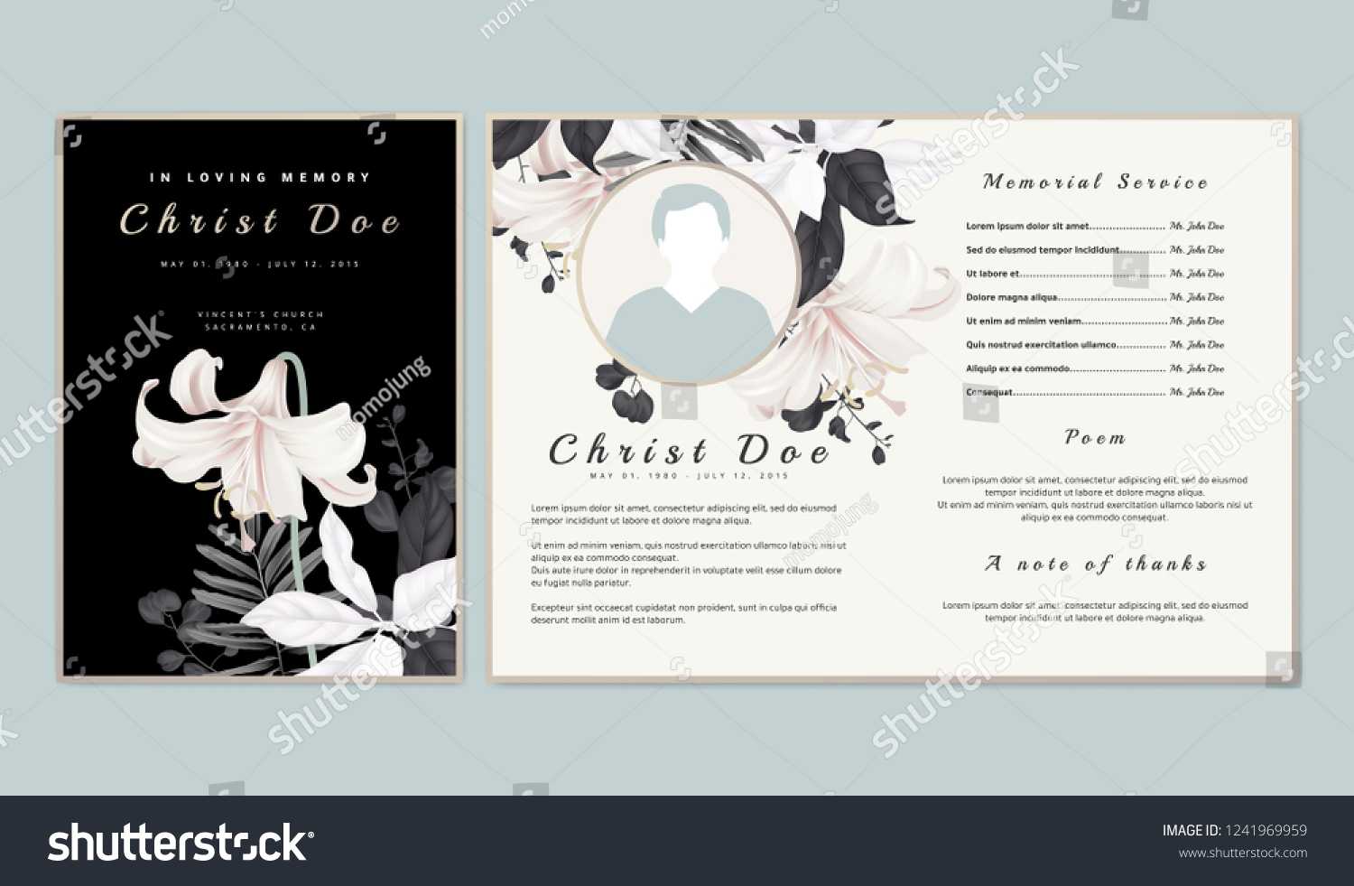 Botanical Memorial Funeral Invitation Card Template Stock Inside Funeral Invitation Card Template