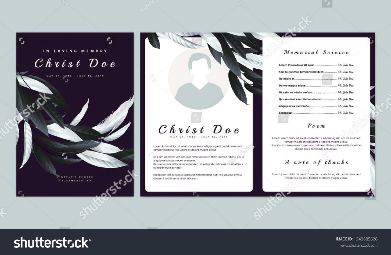 Botanical Memorial Funeral Invitation Card Template Stock Within Funeral Invitation Card Template