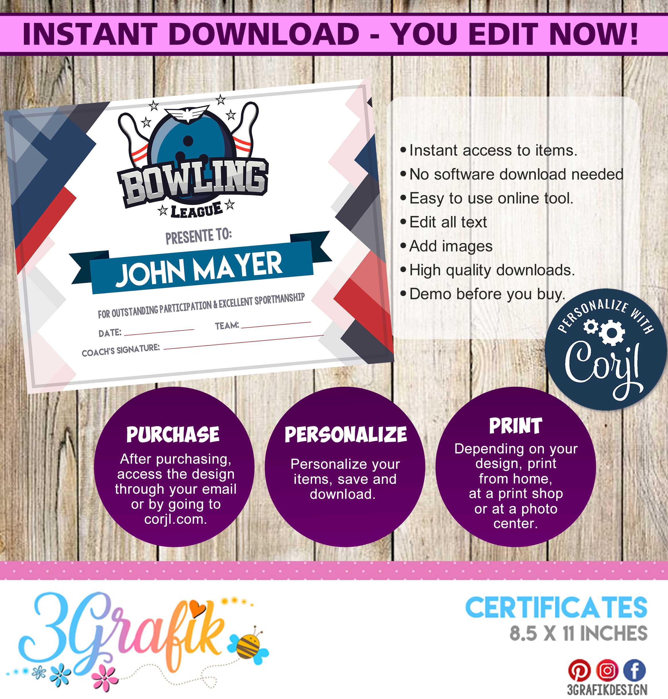 Bowling Certificate For Gymnastics Certificate Template