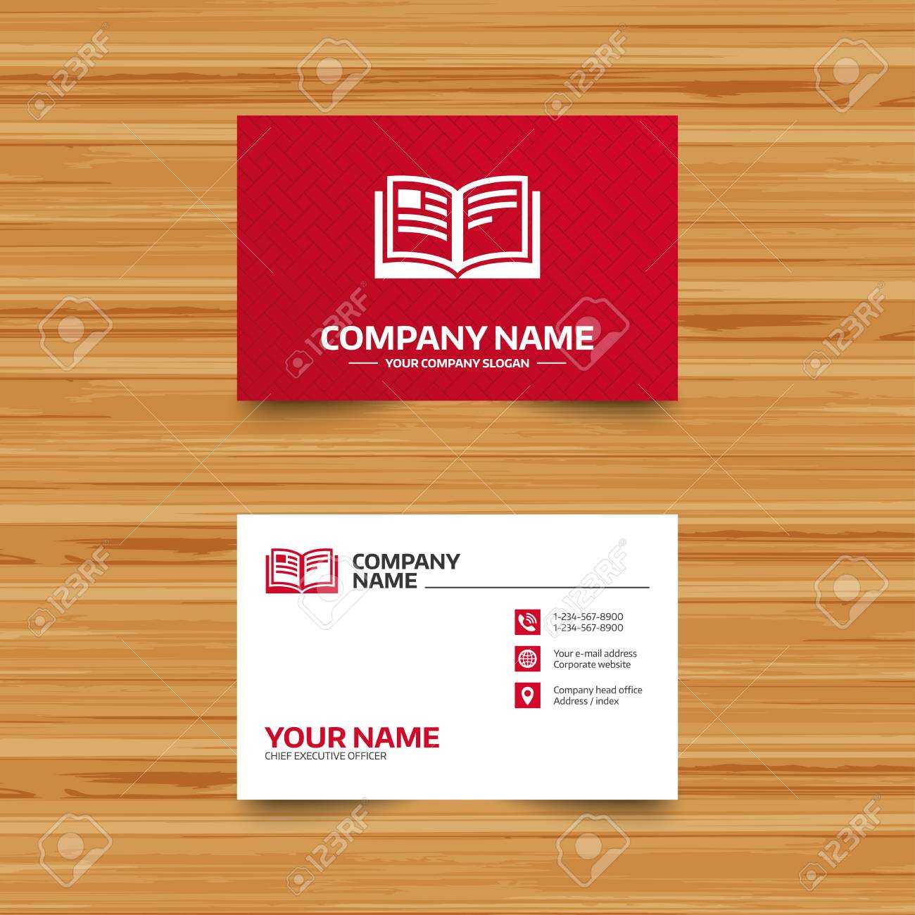 Business Card Template. Book Sign Icon. Open Book Symbol. Phone,.. For Open Office Index Card Template