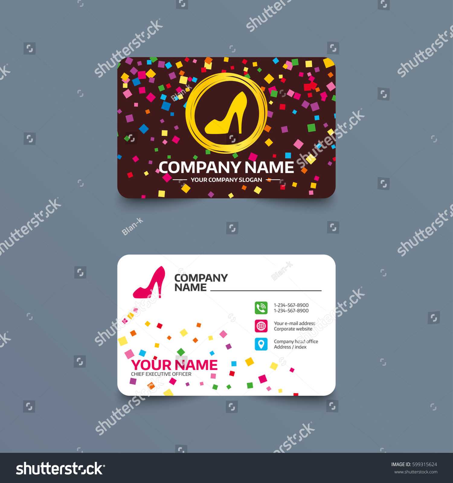 Business Card Template Confetti Pieces Women Stock Vector Throughout High Heel Template For Cards