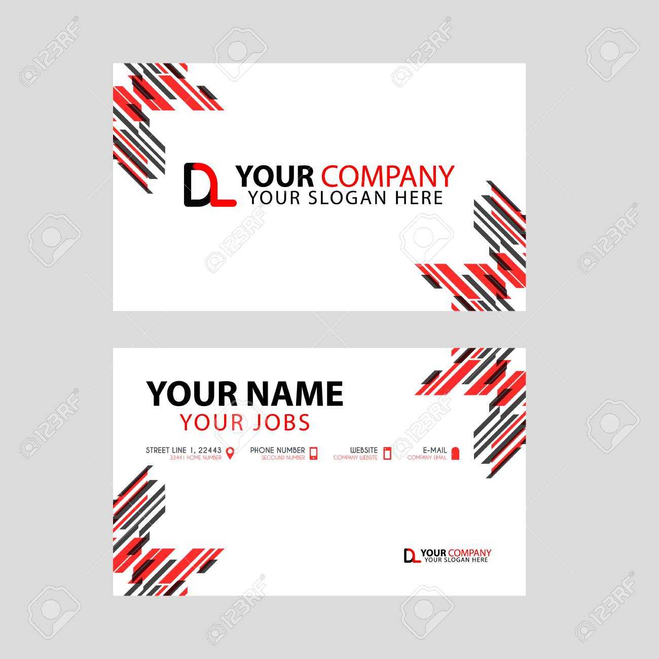 Business Card Template In Black And Red. With A Flat And Horizontal.. Within Dl Card Template