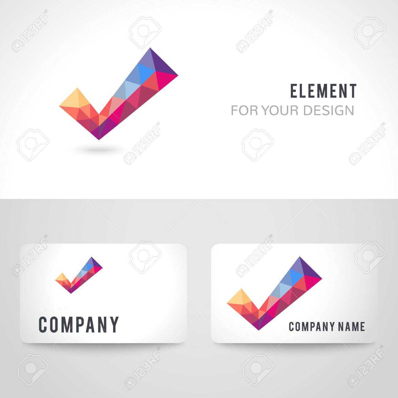 Business Card Template Set. Polygonal Crystal Check Mark Or Tick.. With Regard To Acceptance Card Template