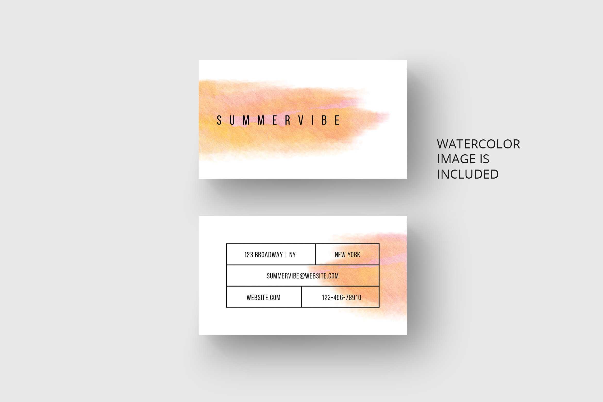 Business Card Template With Orange Watercolor * Eu & Us Size * Photoshop With Regard To Business Card Template Size Photoshop
