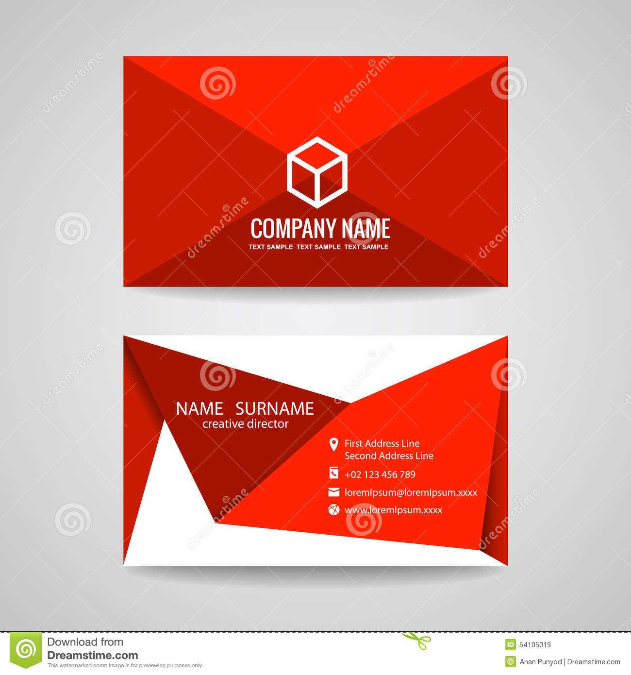 Business Card Vector Graphic Design , Red Triangle Fold And Within Fold Over Business Card Template