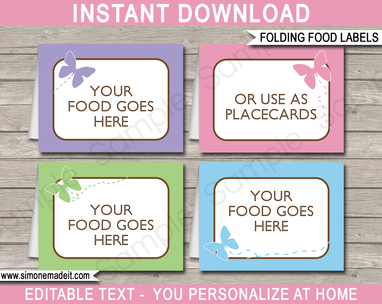 Butterfly Party Food Labels Template Within Fold Over Place Card Template