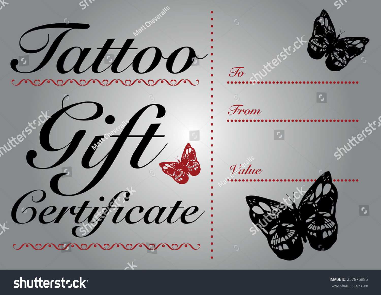 Butterfly Skull Tattoo Gift Card Gift Stock Vector (Royalty Intended For Tattoo Gift Certificate Template