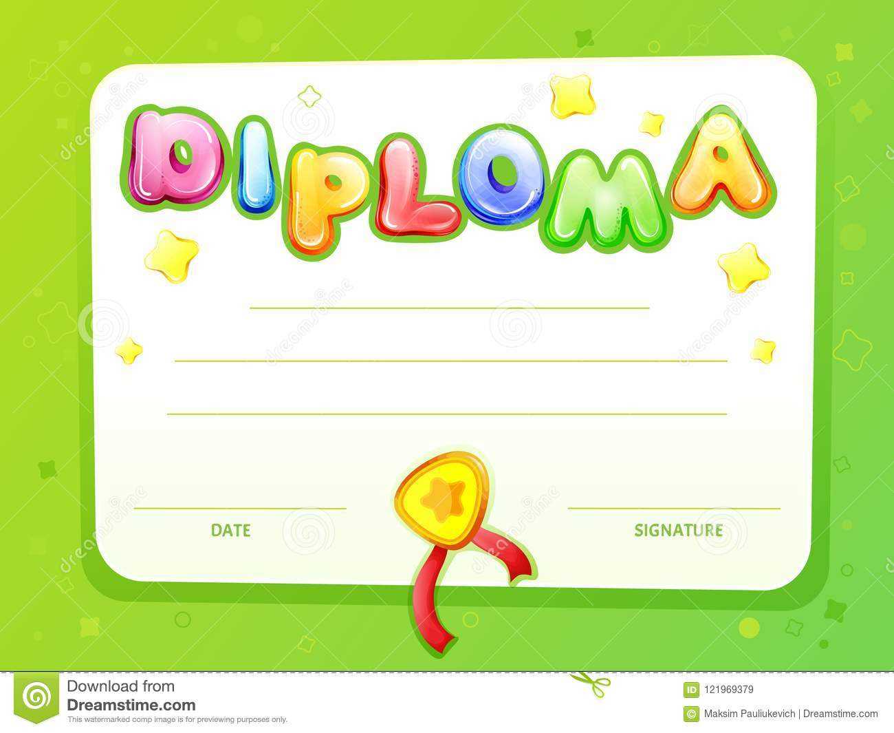 Cartoon Kids Certificate Diploma Template Stock Illustration Throughout Certificate Of Achievement Template For Kids