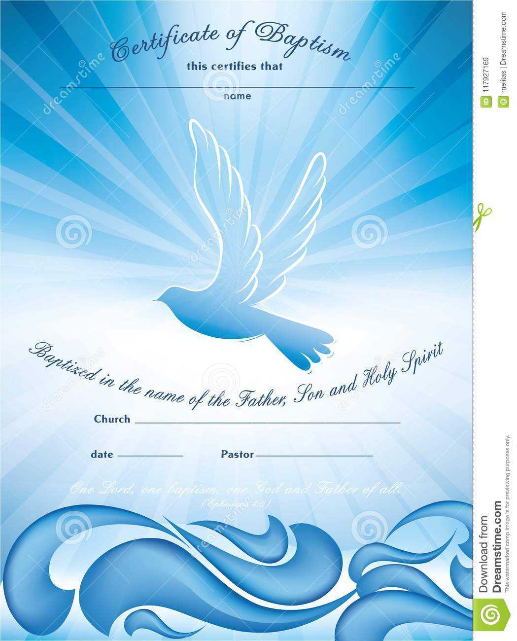 Certificate Baptism Template. With Waves Of Water And Dove Inside Christian Certificate Template