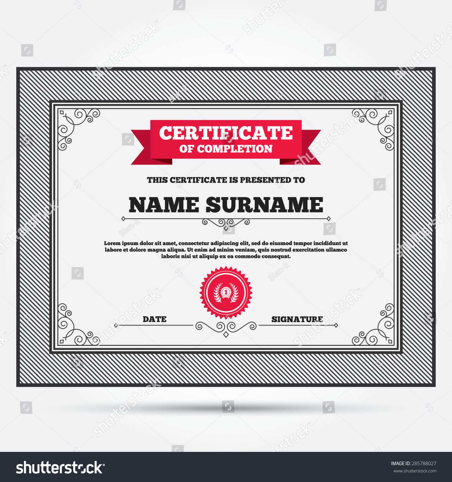 Certificate Completion First Place Award Sign | Royalty Free With Regard To First Place Certificate Template
