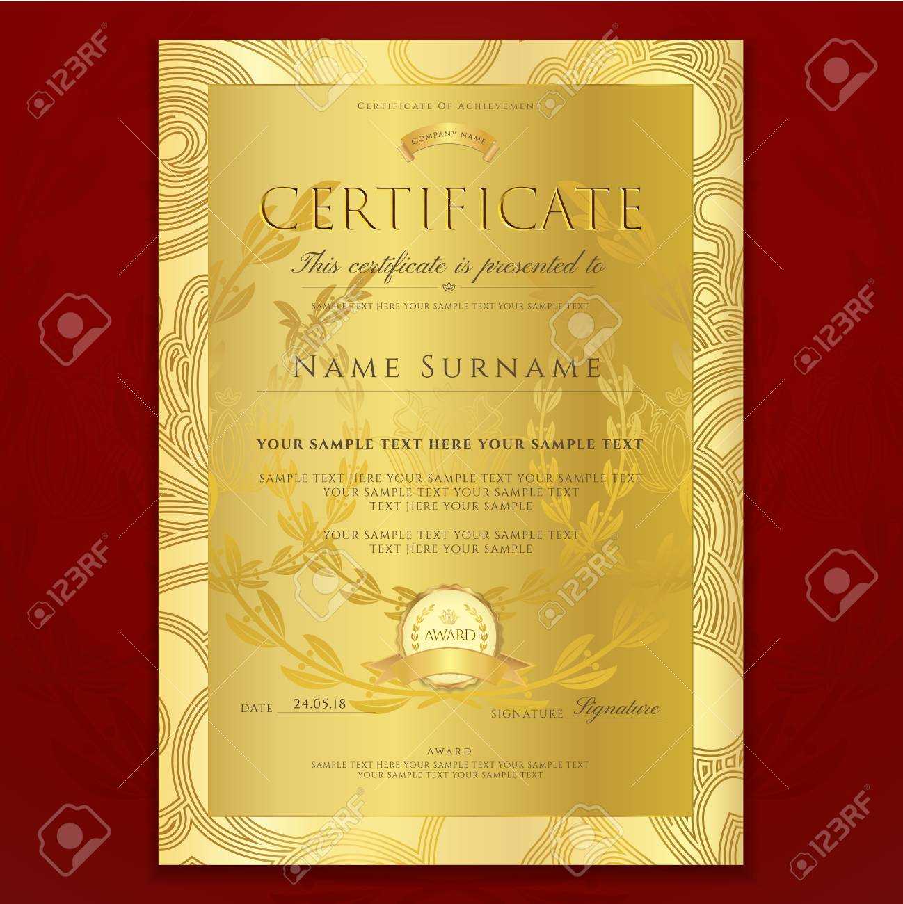 Certificate, Diploma (Golden Design Template, Colorful Background).. Inside Certificate Scroll Template