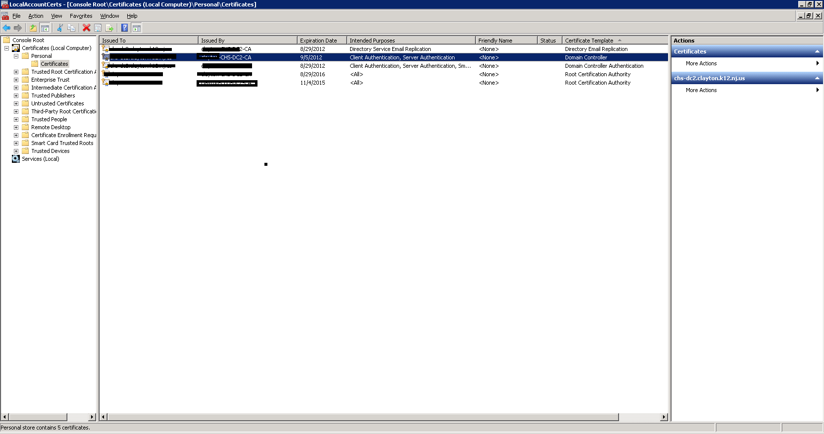 Certificate Disappears In 2008 – Used For Client Intended For Domain Controller Certificate Template