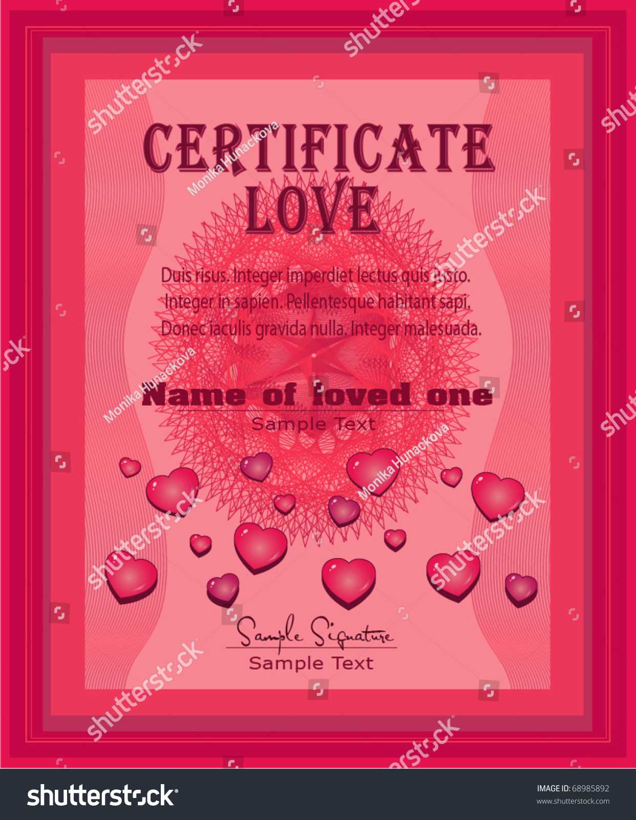 Certificate Love Vector Template Stock Vector (Royalty Free Throughout Love Certificate Templates