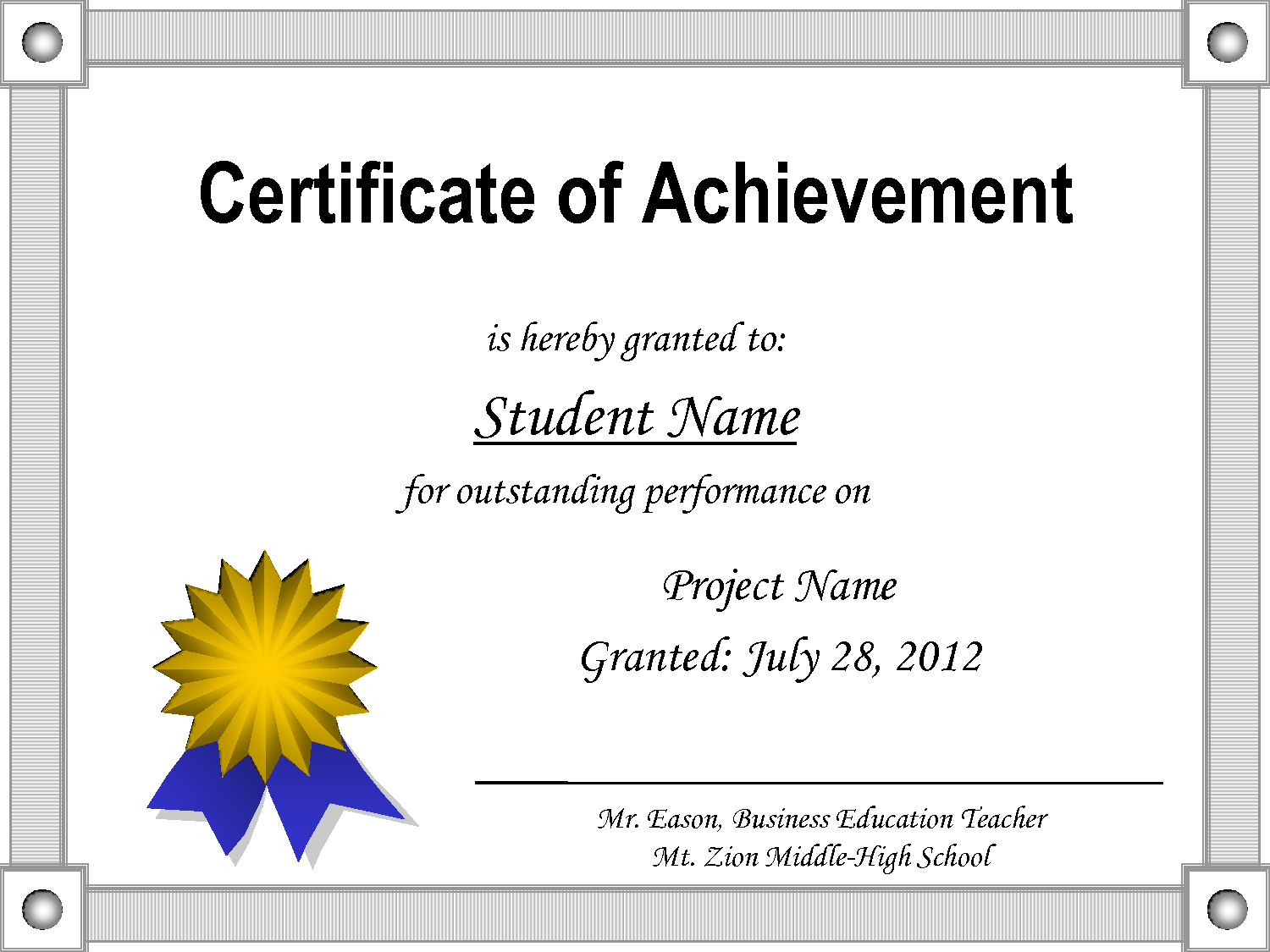 Certificate Of Achievement Template Throughout Blank Certificate Of Achievement Template