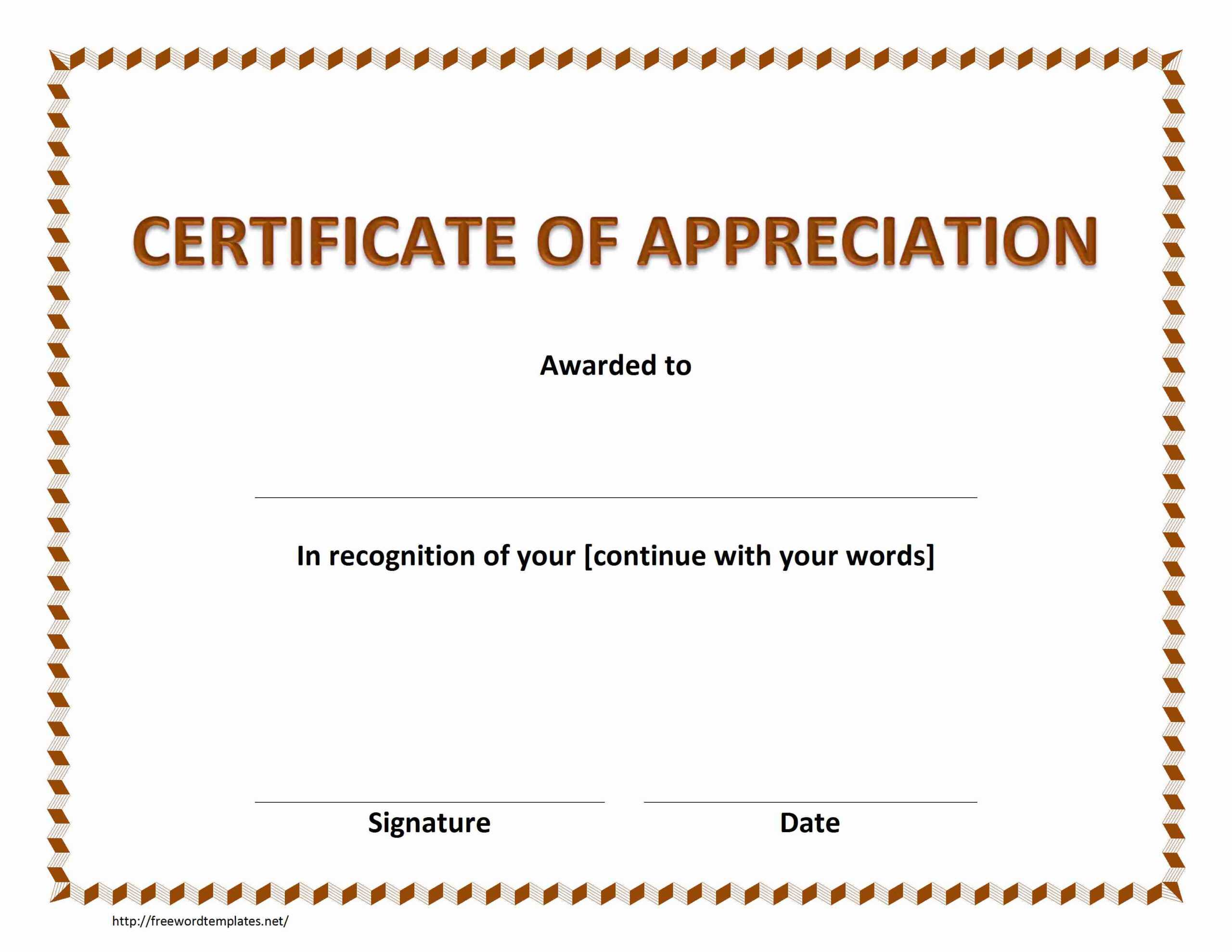 Certificate Of Appreciation Docs Intended For Certificate Of Appreciation Template Doc
