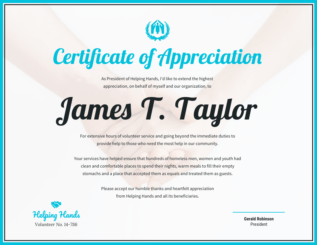 Certificate Of Appreciation Pertaining To Volunteer Certificate Template