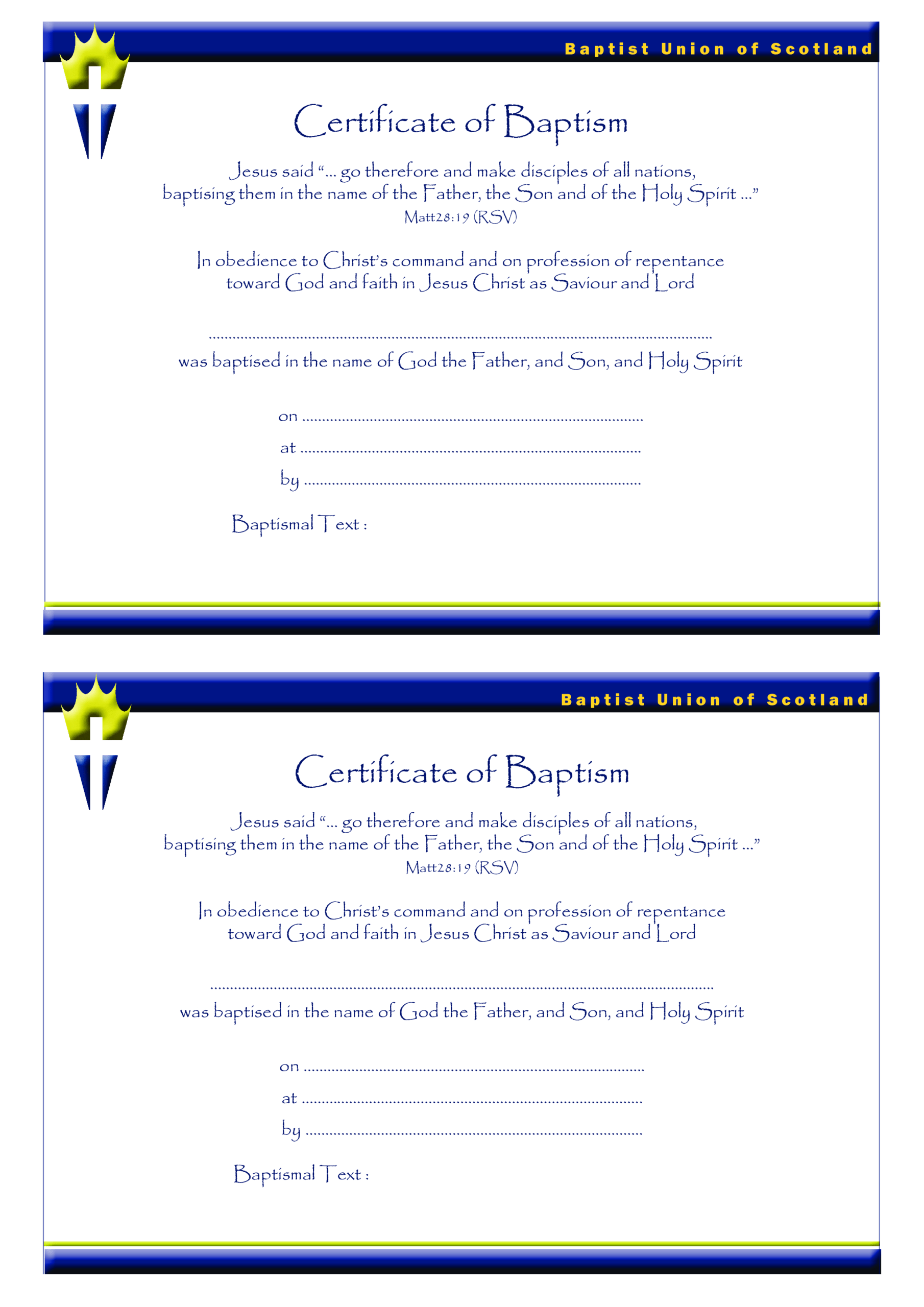 Certificate Of Baptism Catholic | Templates At For Baptism Certificate Template Download