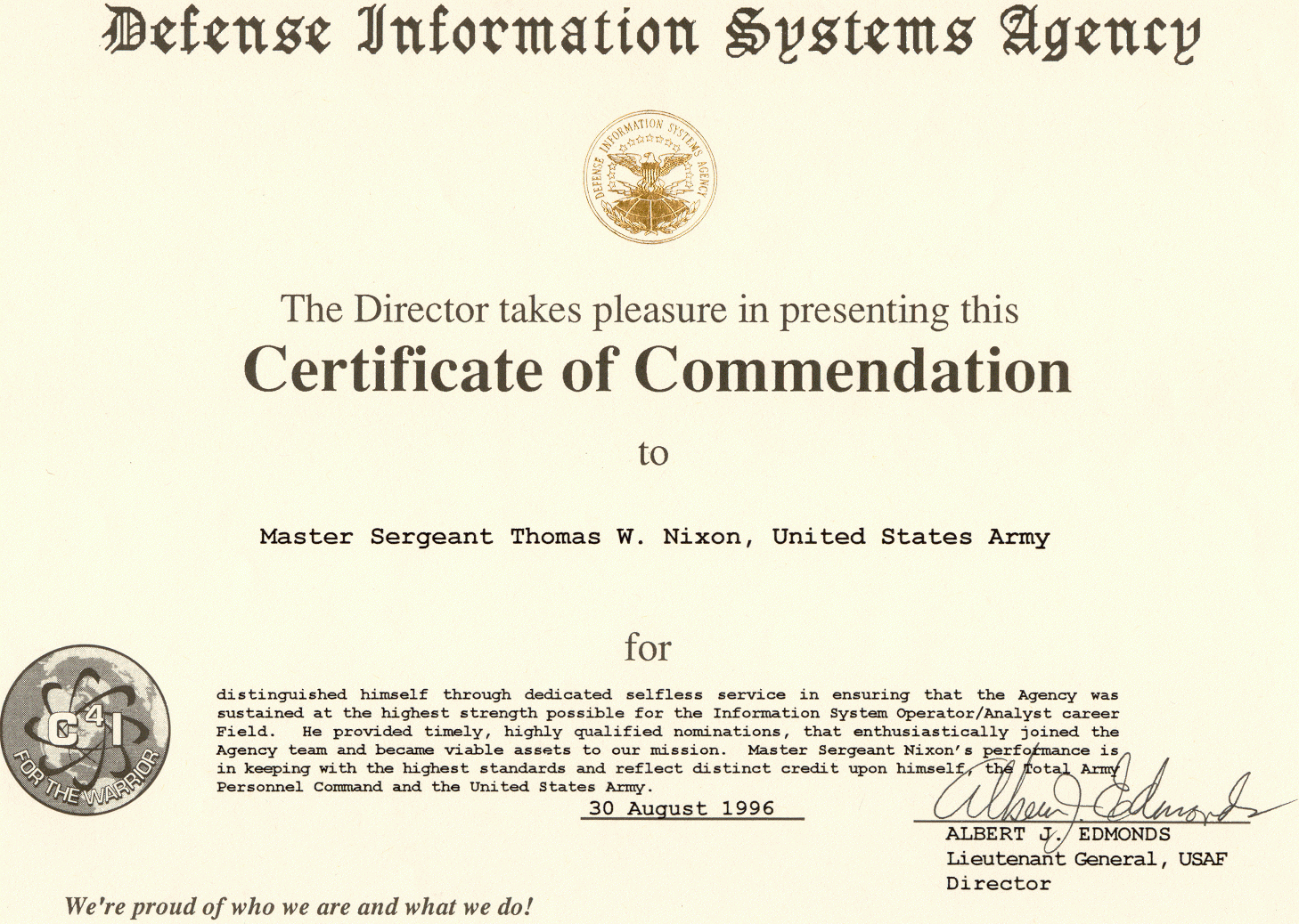 Certificate Of Commendation Intended For Army Certificate Of Achievement Template