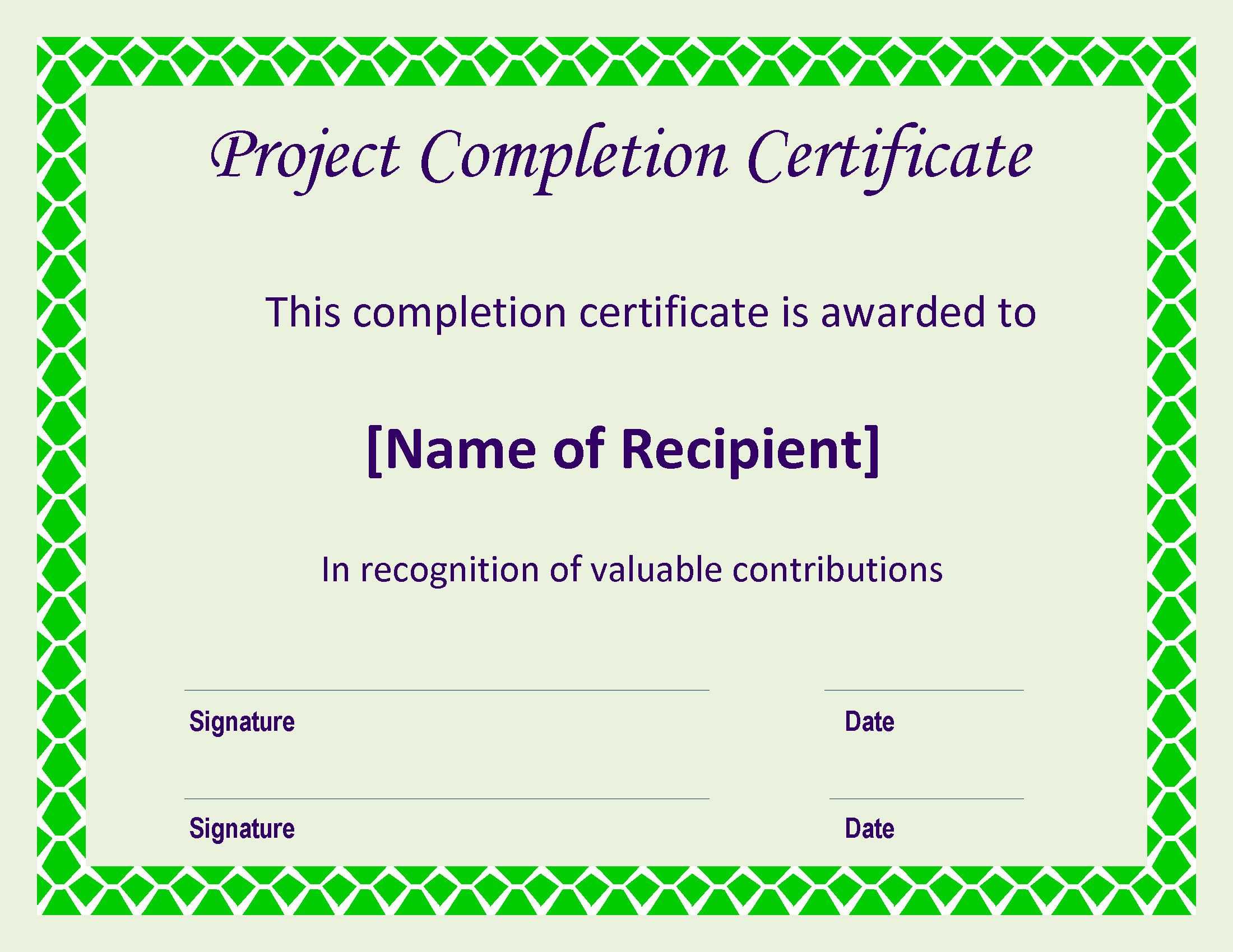 Certificate Of Completion Project | Templates At Inside Certificate Of Completion Construction Templates