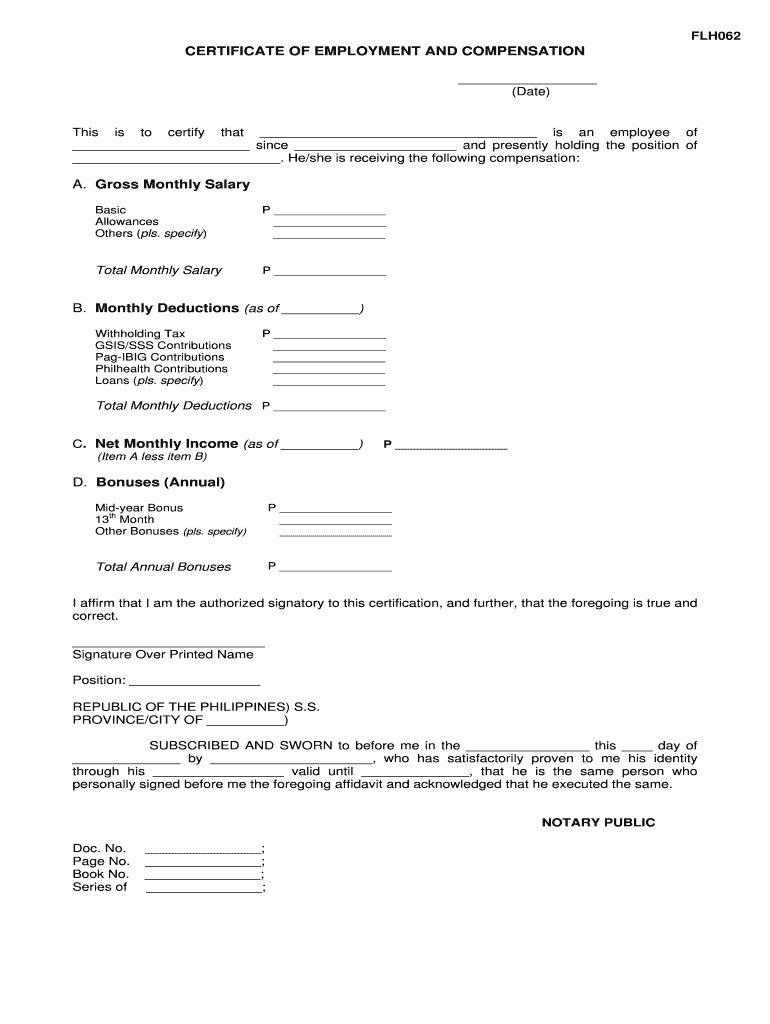 Certificate Of Employment With Compensation – Fill Online In Template Of Certificate Of Employment