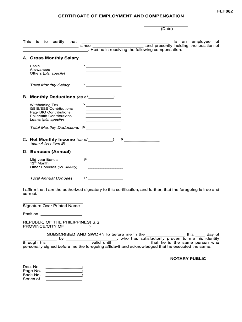 Certificate Of Employment With Compensation – Fill Online Within Sample Certificate Employment Template