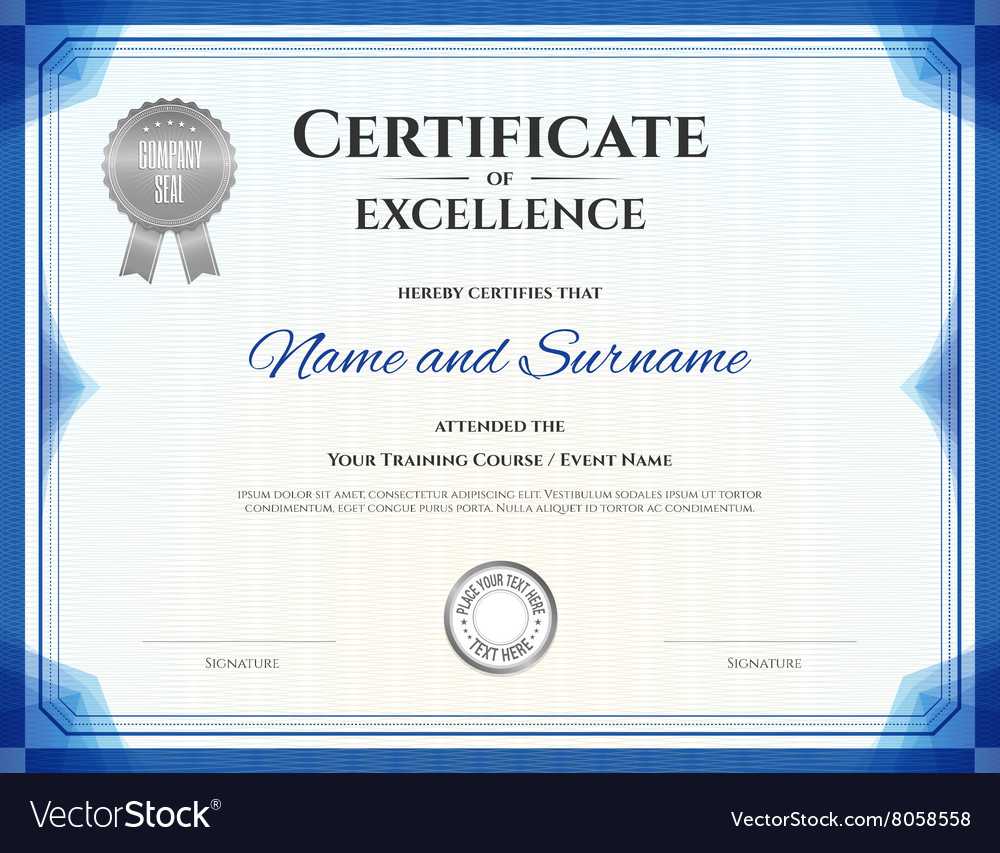 Certificate Of Excellence Template In Blue Theme Intended For Award Of Excellence Certificate Template