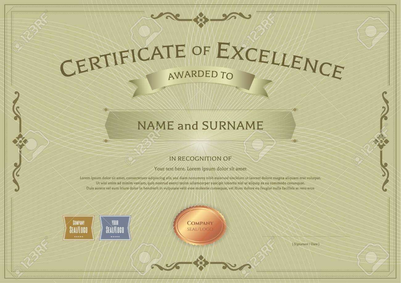 Certificate Of Excellence Template With Award Ribbon On Abstract.. Within Award Of Excellence Certificate Template