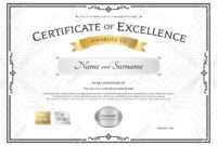 Certificate Of Excellence Template With Gold Award Ribbon On.. regarding Award Of Excellence Certificate Template