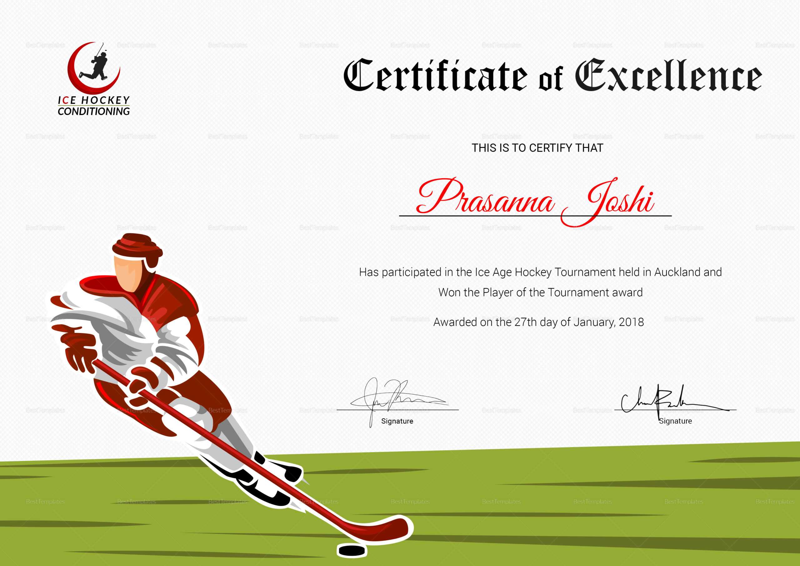 Certificate Of Hockey Performance Template Intended For Hockey Certificate Templates
