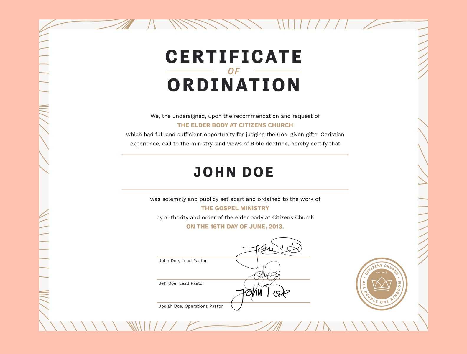 Certificate Of Ordinationeric Boggs On Dribbble In Certificate Of Ordination Template