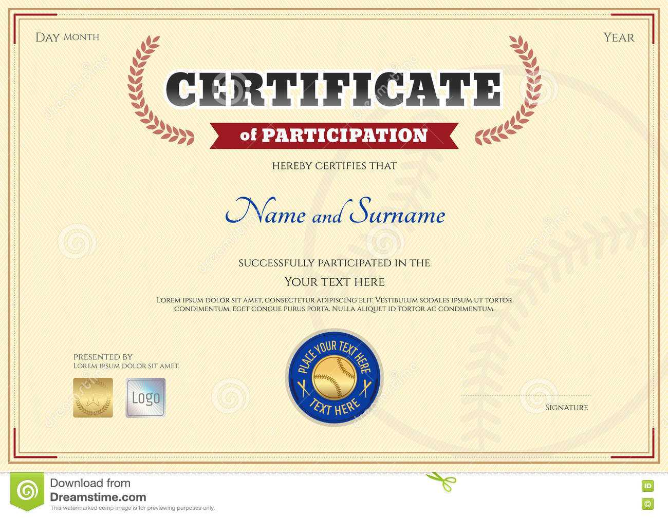 Certificate Of Participation Template In Baseball Sport Regarding Certification Of Participation Free Template
