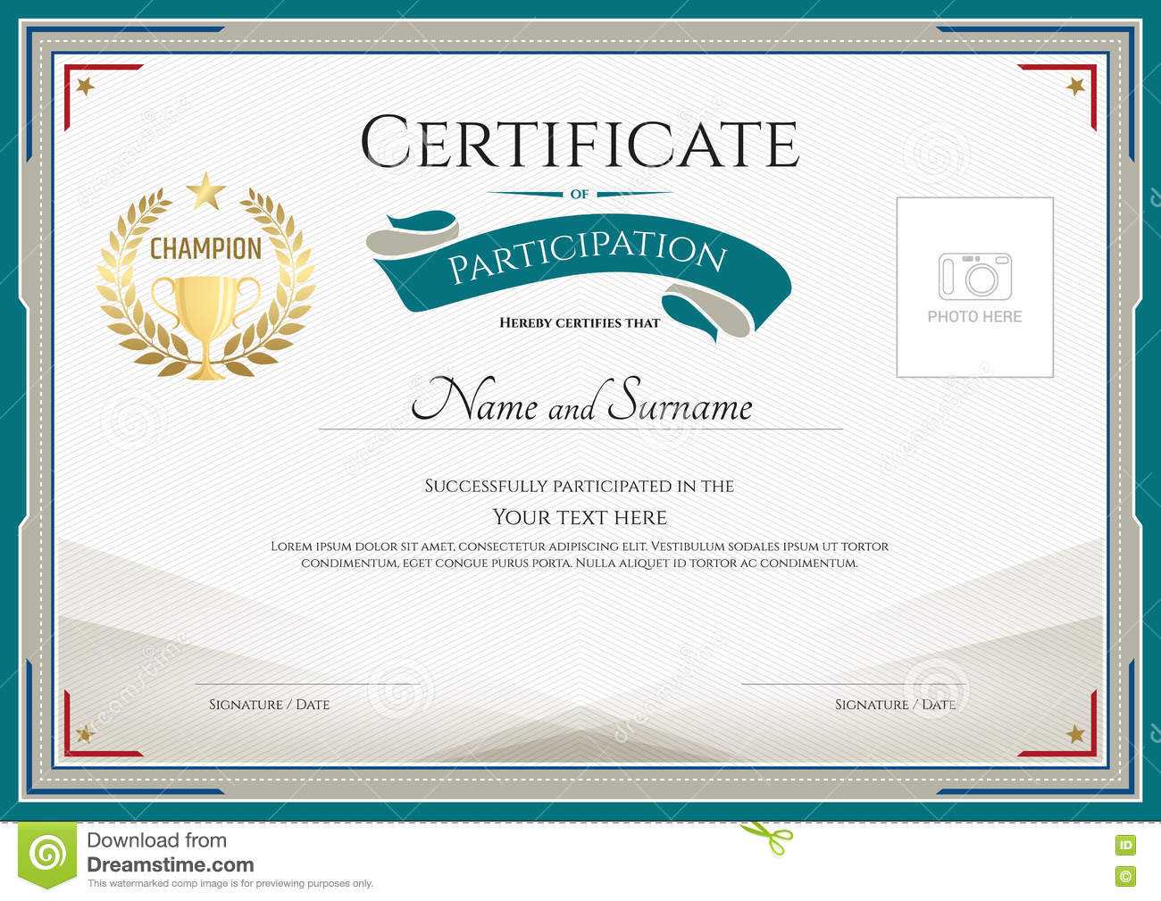 Certificate Of Participation Template With Green Broder In Certificate Of Participation Word Template